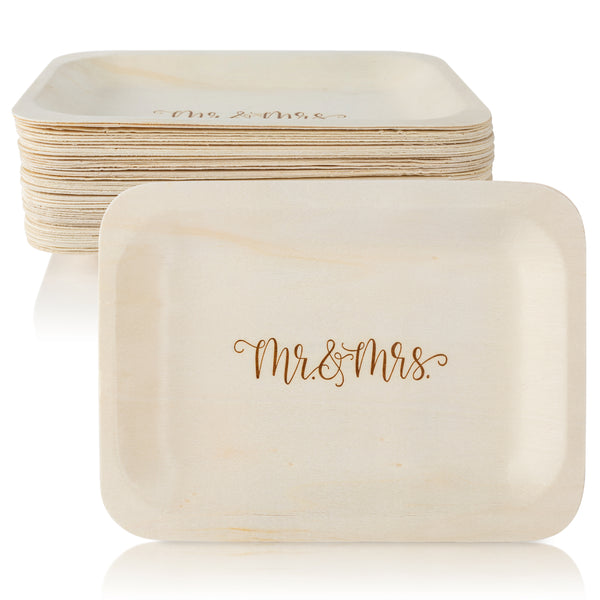 "Mr. and Mrs." Disposable Plates (7.5" x 5.5", 50-Pack)