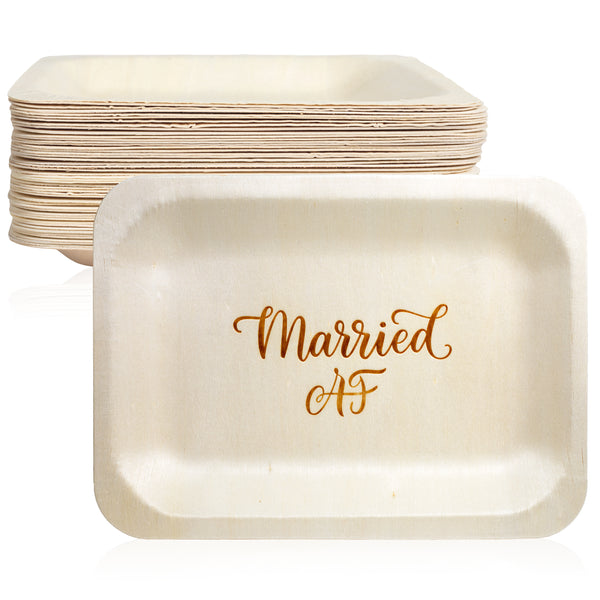 "Married AF" Disposable Plates (7.5" x 5.5", 50-Pack)
