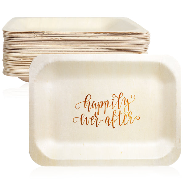 "Happily Ever After" Disposable Plates (7.5" x 5.5", 50-Pack)