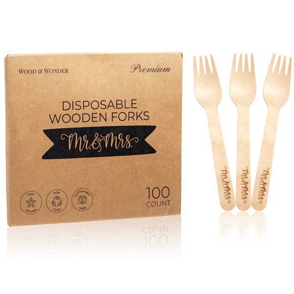 "Mr. and Mrs." Disposable Forks (6", 100-Pack)