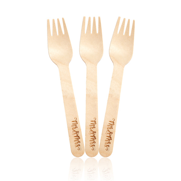 "Mr. and Mrs." Disposable Forks (6", 100-Pack)