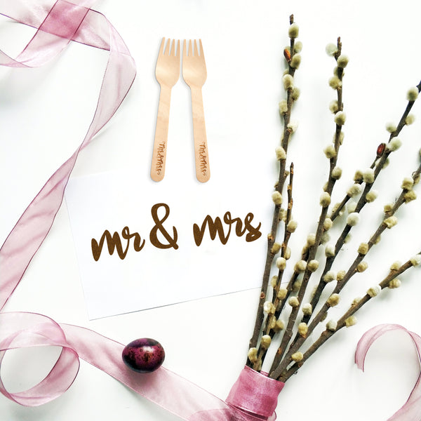 "Mr. and Mrs." Disposable Forks (6", 100-Pack)
