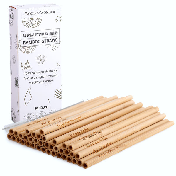 "Uplifted Sip" Reusable Bamboo Straws (7.8", 50-Pack)