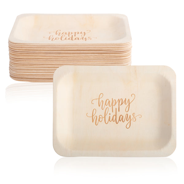 "Happy Holidays" Disposable Plates (7.5" x 5.5", 50-Pack)