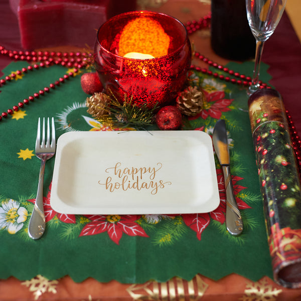 "Happy Holidays" Disposable Plates (7.5" x 5.5", 50-Pack)