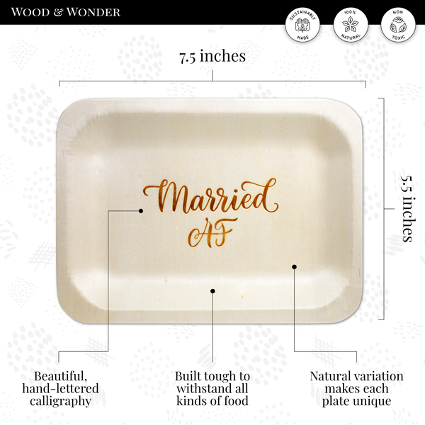 "Married AF" Disposable Plates (7.5" x 5.5", 50-Pack)