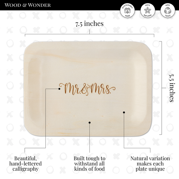 "Mr. and Mrs." Disposable Plates (7.5" x 5.5", 50-Pack)